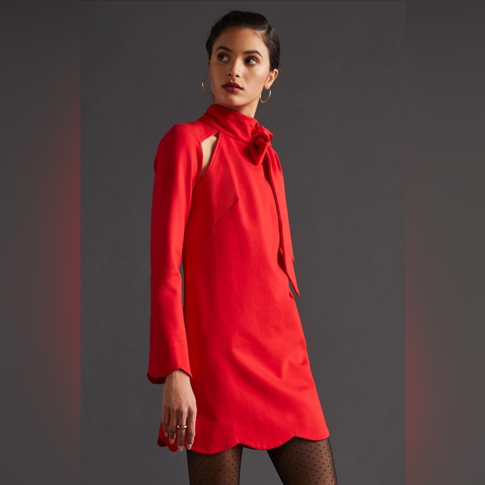Anthropologie Red Long Sleeve Dress